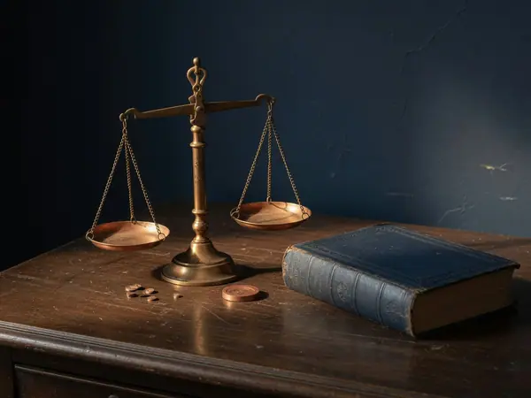 Illustration: a brass set of scales on a desk.