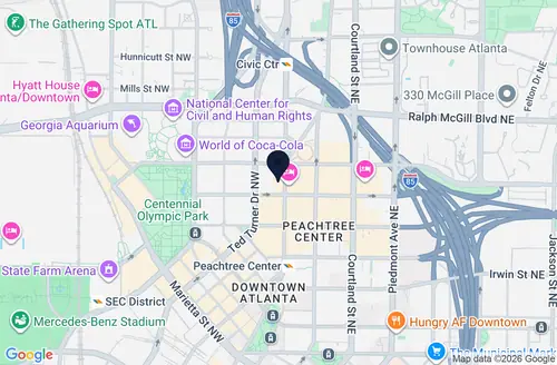 Map showing Cooper Law's office at 260 Peachtree St NW, Atlanta, GA 30303.